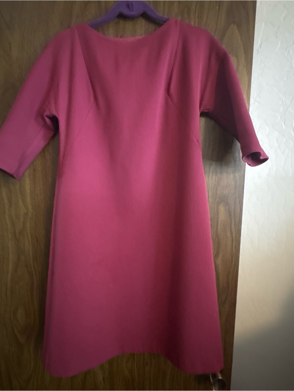 Elegant Pink Midi Shift Dress with Three-Quarter Sleeves